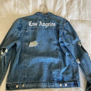 denim jacket with rose/LA embroidery